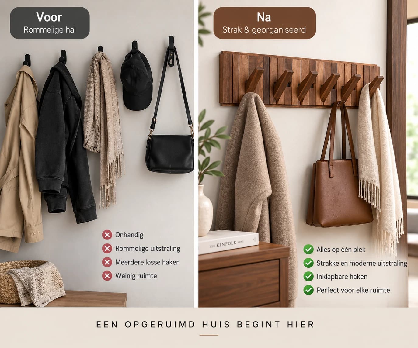 Inklapbare houten wandkapstok 6 haken β Walnootkleur β problem