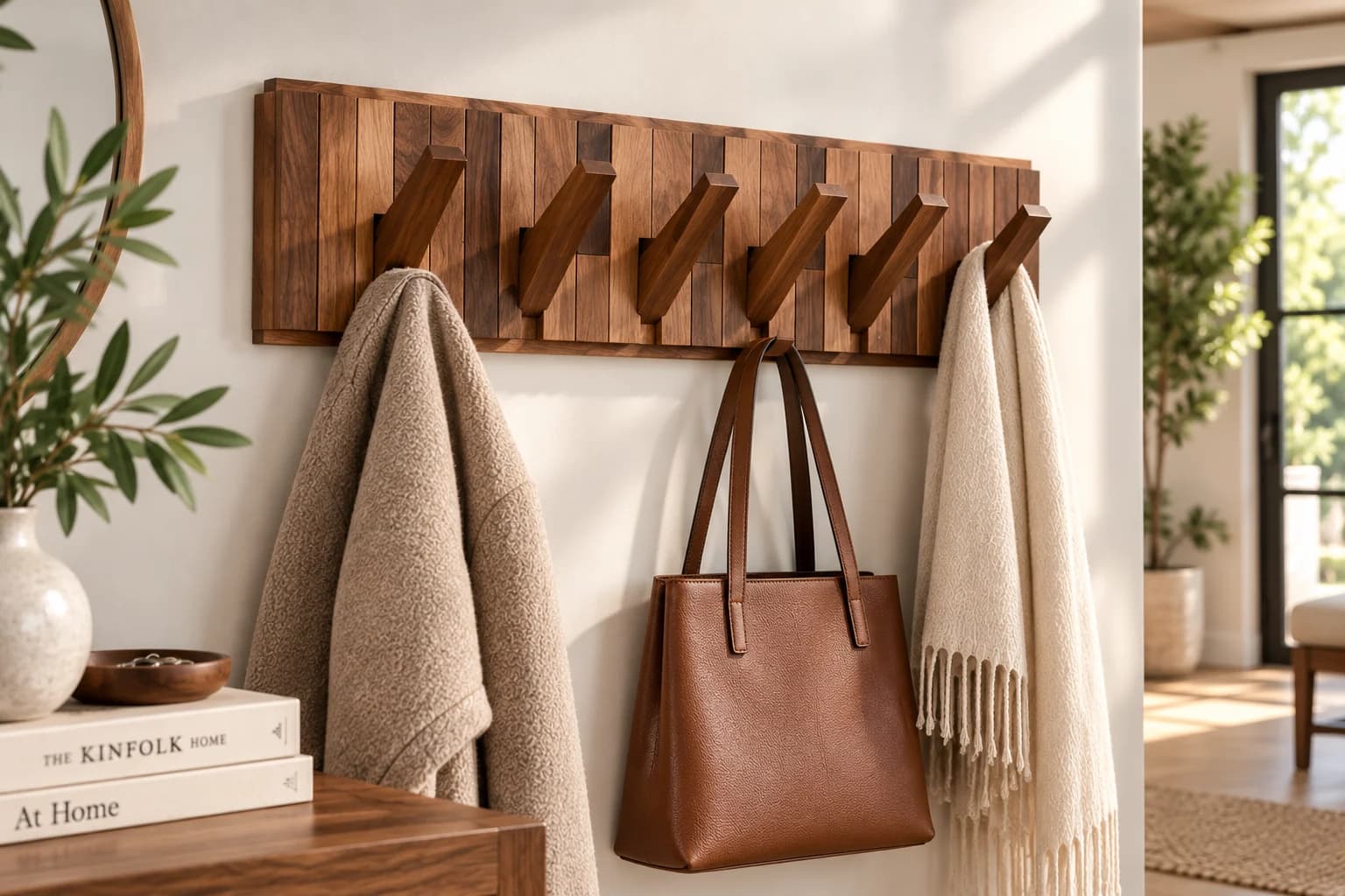 Inklapbare houten wandkapstok 6 haken β Walnootkleur β lifestyle