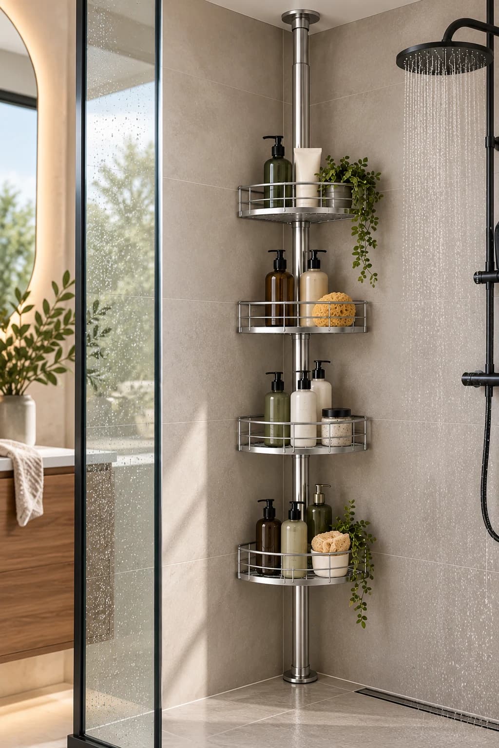 Telescopische Doucheorganizer — 4 Niveaus — Zilverkleurig — lifestyle