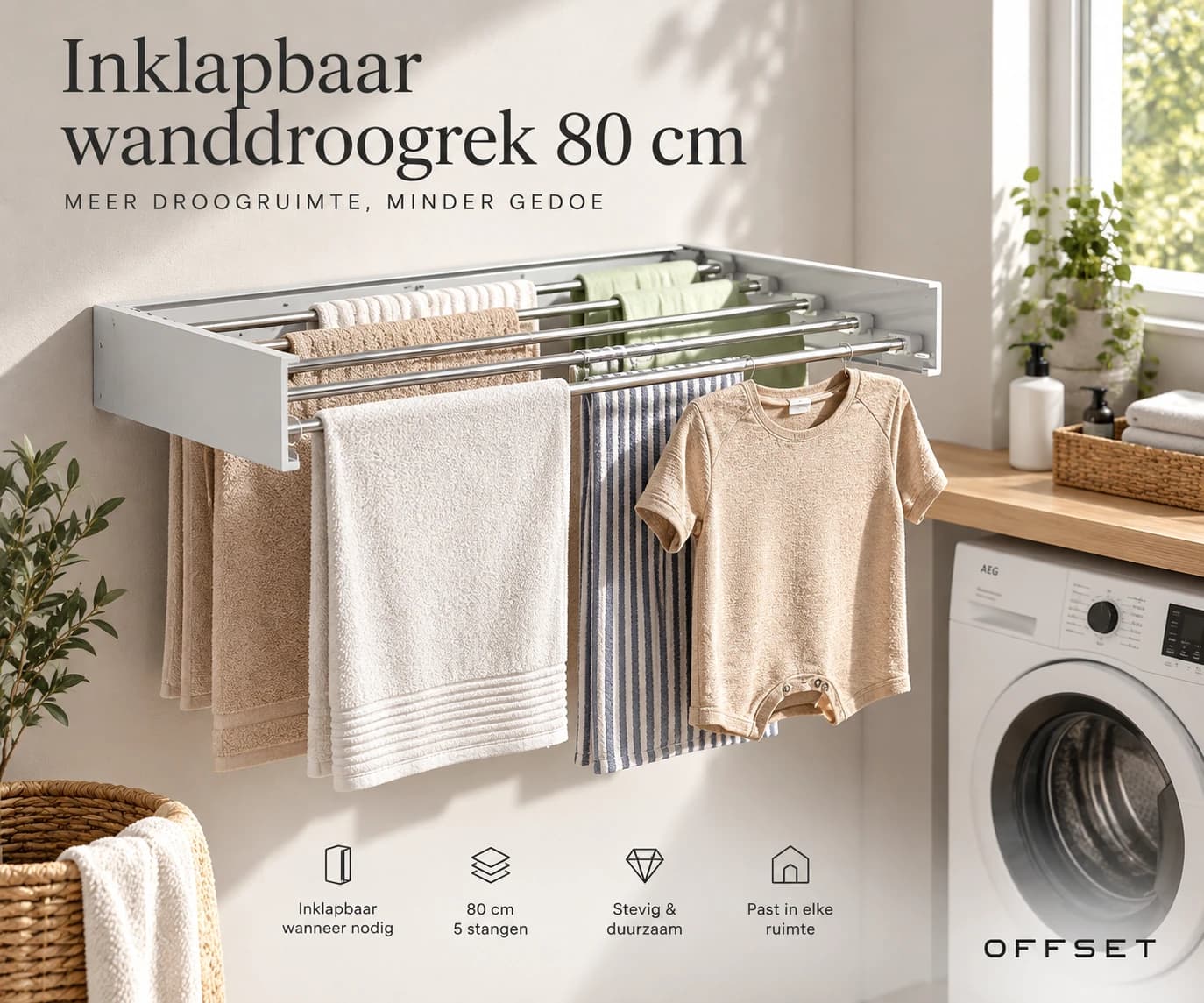Inklapbaar wanddroogrek 80 cm — Lichtgrijs — hero