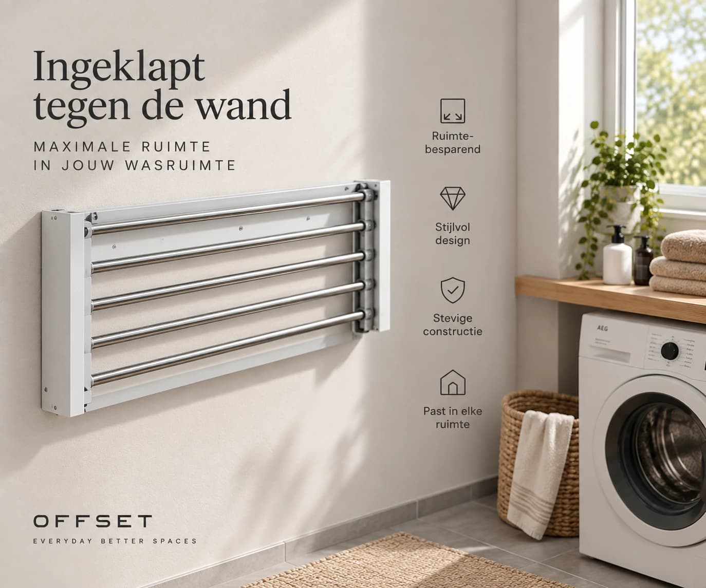 Inklapbaar wanddroogrek 80 cm — Lichtgrijs — folded