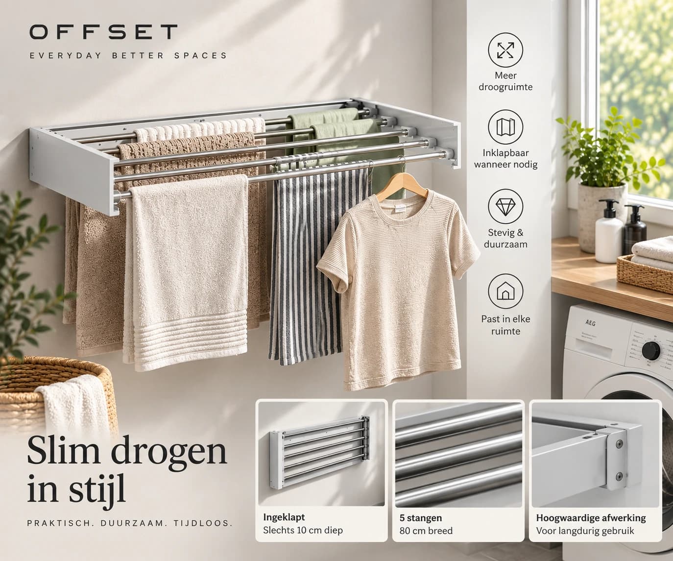 Inklapbaar wanddroogrek 80 cm — Lichtgrijs — lifestyle