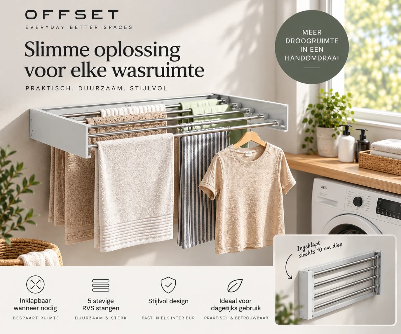 Inklapbaar wanddroogrek 80 cm — Lichtgrijs — in-use